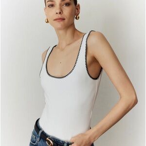 Commense Gray and White Sleeveless Fitted Bodysuit